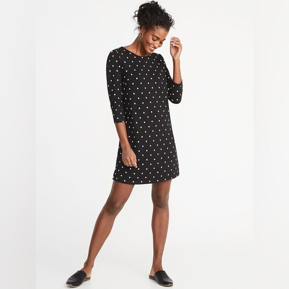 Old Navy Black and White Polka Dot Flute Sleeve Shift Dress Women’s Size Medium
